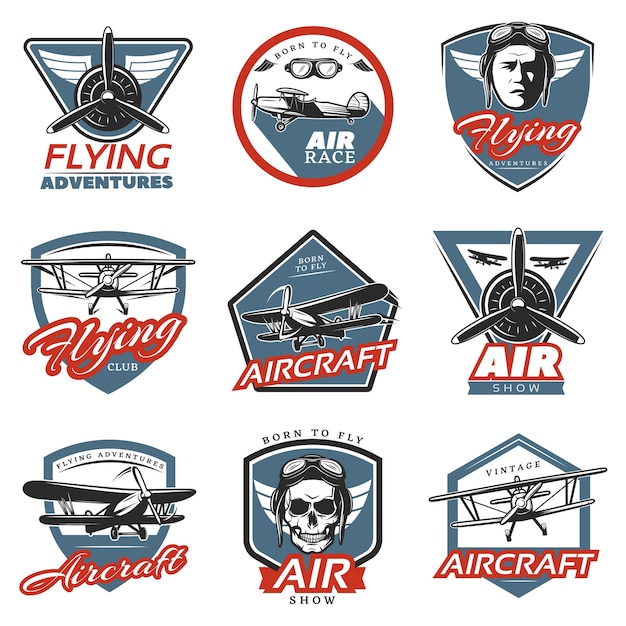 Bezpłatny wektor vintage kolorowe logo samolotów