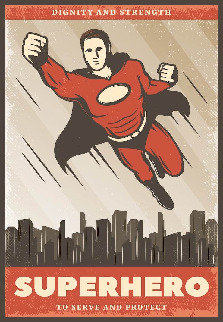 Bezpłatny plik Wektor vintage kolorowy plakat superbohatera