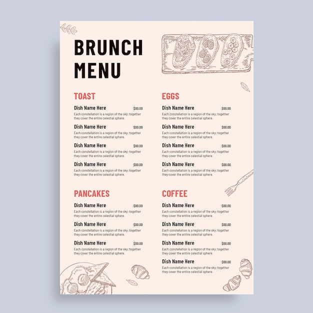 Bezpłatny wektor vintage kreatywne menu barowe na brunch