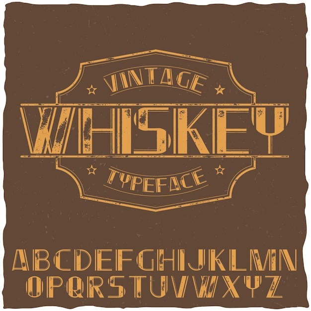 Bezpłatny wektor vintage krój etykiety o nazwie whiskey na brązowej ilustracji