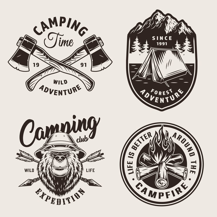 Bezpłatny plik Wektor vintage monochromatyczne logo campingowe