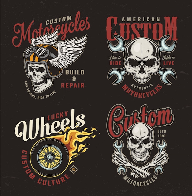 Bezpłatny wektor vintage motocykl kolorowe emblematy
