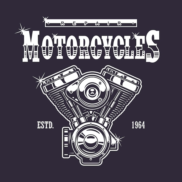 Vintage Motocyklowy Nadruk. Monochromatyczny Na Ciemnym Tle