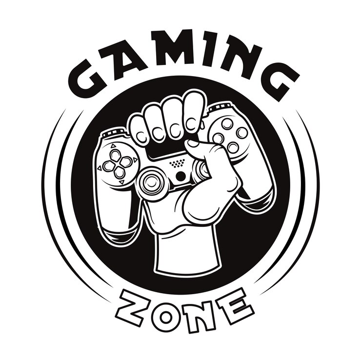 Vintage odznaka ręki trzymającej joystick ilustracji wektorowych. Okrągła etykieta z gamepadem