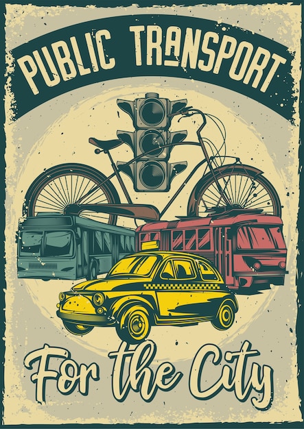 Vintage plakat z ilustracją transportu publicznego