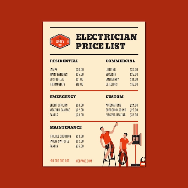 Bezpłatny wektor vintage ręcznie rysowane cennik elektryka