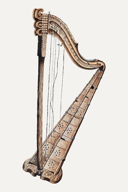 Vintage wektor ilustracji harfy, zremiksowany z grafiki autorstwa Grace Thomas