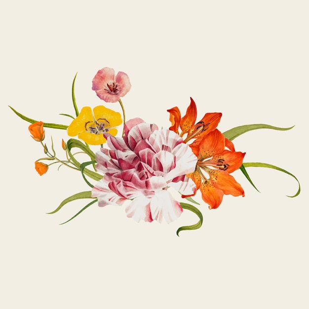 Vintage wiosenna ilustracja kwiatowa, zremiksowana z dzieł należących do domeny publicznej