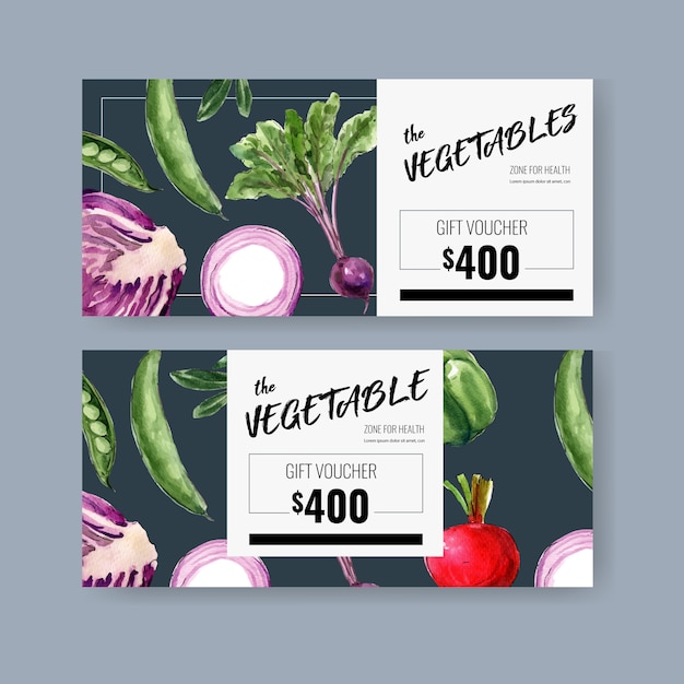 Voucher Prezentowy Kolekcja Warzywnych Farb Akwarelowych. świeża żywność Organiczna Zdrowa Ilustracja