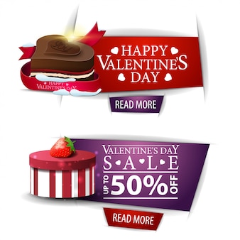 Walentynki banery z przyciskami, prezenty i cukierki czekoladowe