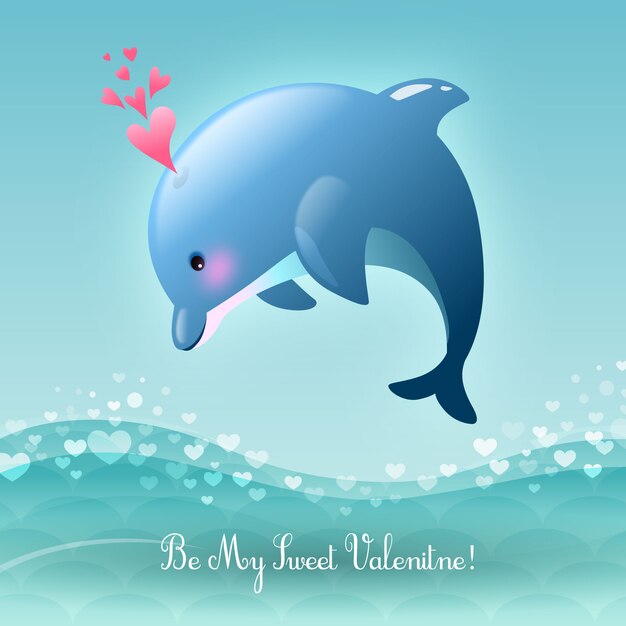 Walentynki Be My Valentine ilustracji Słodki Skaczący Dolphin Wektor