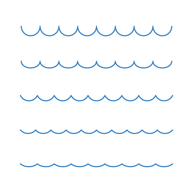 Bezpłatny wektor wavy ocean lines niebieski zestaw