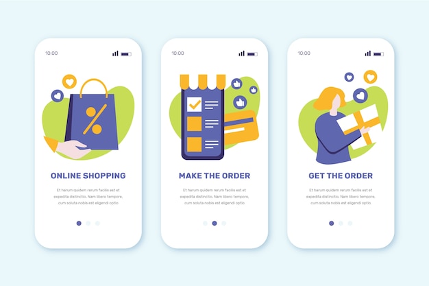 Bezpłatny wektor wbudowane ekrany aplikacji do zakupów online