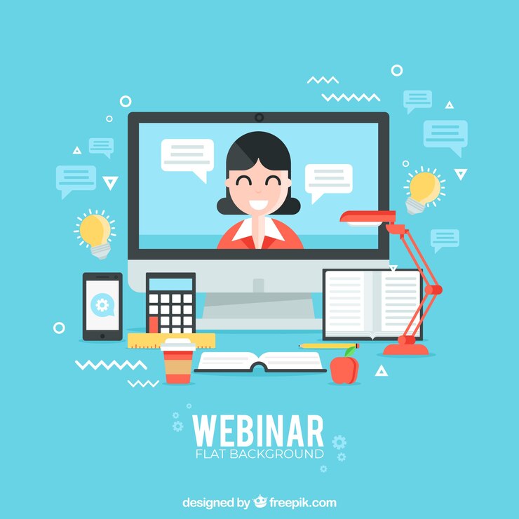Bezpłatny plik Wektor webinar pojęcie z uśmiechniętą kobietą