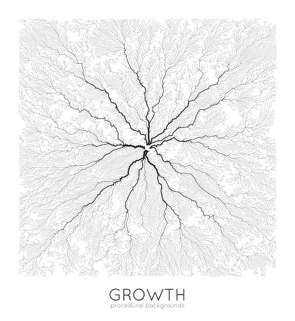 Wektor generatywny wzór wzrostu gałęzi Kwadratowa tekstura Porosty przypominające strukturę organiczną z żyłami Monochromatyczna kwadratowa biologiczna sieć naczyń