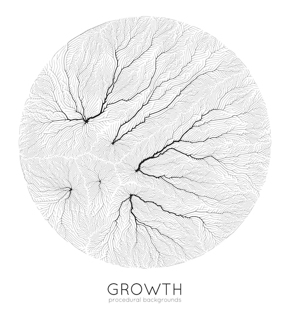 Wektor generatywny wzór wzrostu gałęzi Okrągła tekstura Porost jak struktura organiczna z żyłami Monochromatyczna kwadratowa biologiczna sieć naczyń