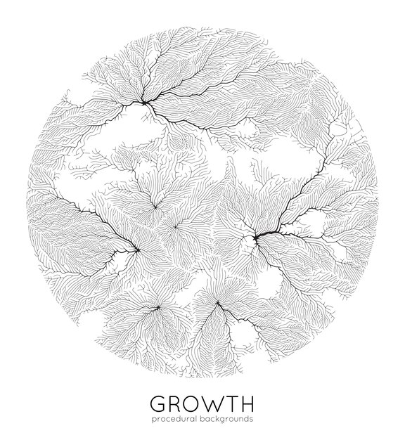 Wektor generatywny wzór wzrostu gałęzi Okrągła tekstura Porost jak struktura organiczna z żyłami Monochromatyczna kwadratowa biologiczna sieć naczyń