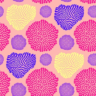 Wektor koralowy żółty fioletowy kolory projekt turing morfogeneza reakcja elementy dyfuzji organiczny ornament lekki wzór bez szwu