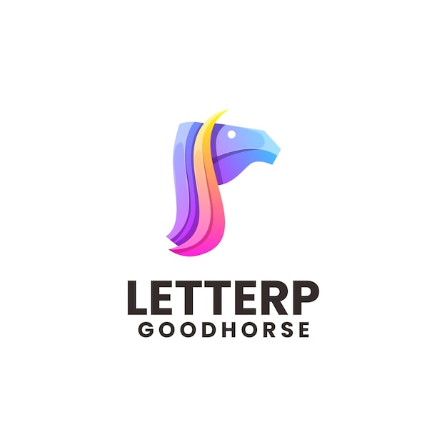 Bezpłatny wektor wektor logo ilustracja litera p koń gradient kolorowy styl