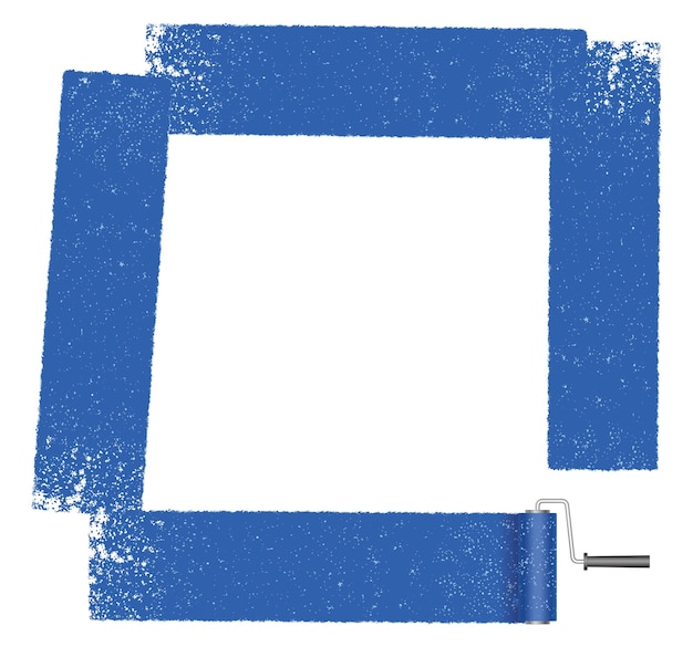 Bezpłatny wektor wektor niebieski kwadrat grunge tekstury ramki malowane wałkiem na białym tle.
