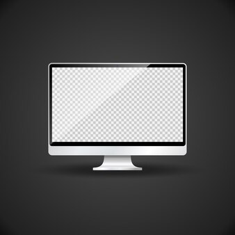 Wektor pusty błyszczący ekran z przezroczystym monitorem tapety z kamerą internetową, srebrną metalową nowoczesną monoblokową ilustracją komputera realistyczną z projektem szablonu cienia na ciemnym tle