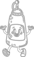 Wektor słodkiej butelki musztardy z kreskówek w czarno-białej kolorystyce
