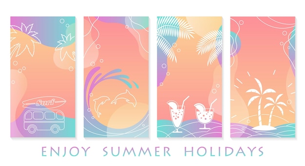 Bezpłatny wektor wektor tropikalny lato zestaw kart z pozdrowieniami na białym tle na białym tle