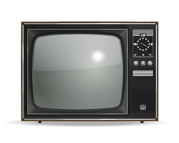 Wektor Vintage stary fotorealistyczny telewizor CRT na białym tle