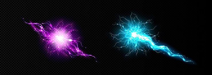 Bezpłatny plik Wektor wektor wyładowania piłki elektrycznej energii błyskawicy eksplozja kręgu gromu z wstrząsem plazmy przezroczysty realistyczny element neonowy 3d zaklęcie mocy magicznej z uderzeniem piłki gromu wybuch w niebieskim i fioletowym