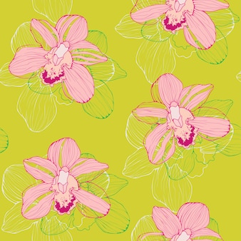 Wektor wzór z różowymi storczykami tropikalnym tłem hawajska koszula wzór
