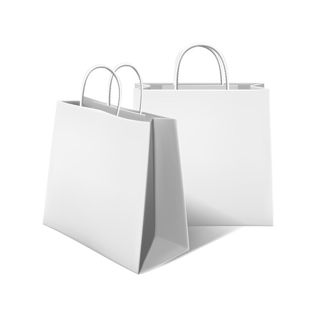 wektor zestaw ikon Białe torby papierowe na zakupy izolowany na białym tle