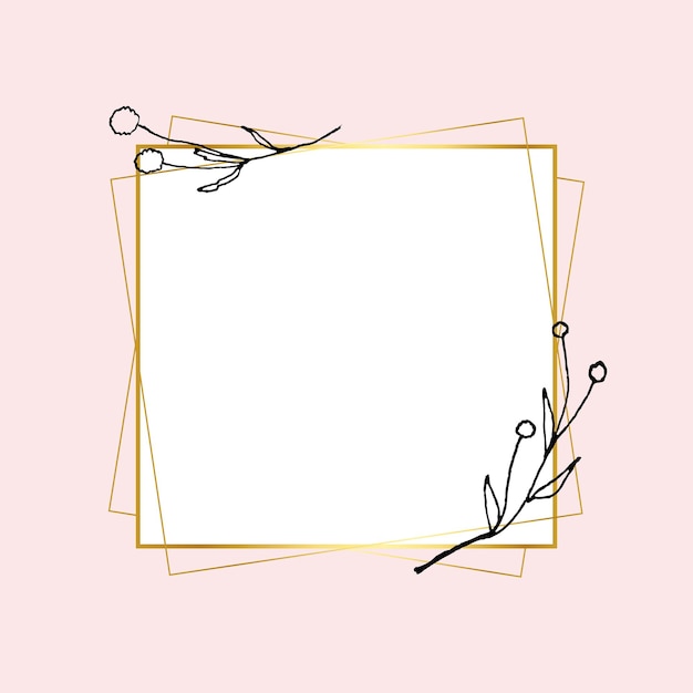 Wektor złoty kwadrat ramki z prostym rysunkiem kwiatowym
