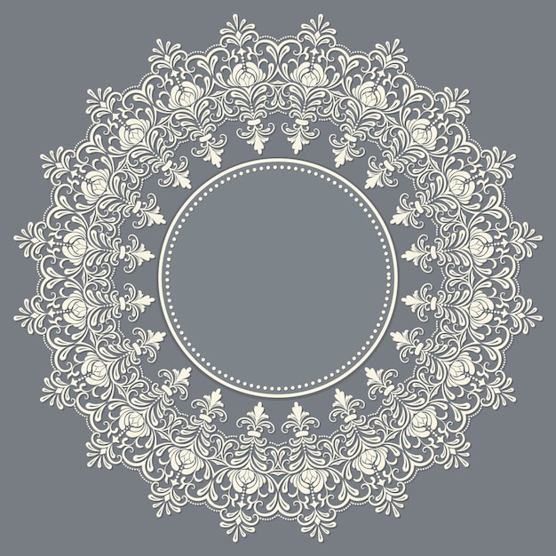 Wektorowa Ozdobna Koronka Okrągła Z Elementami Adamaszku I Arabesku. Styl Mehndi. Orient Tradycyjny Ornament. Zentangle-jak Okrągły Kolorowy Ornament Kwiatowy.
