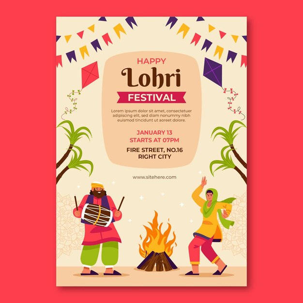 Bezpłatny wektor wersjonalny szablon plakatów na świętowanie festiwalu lohri