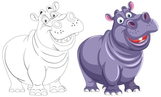 Bezpłatny wektor wesoły animowany duet hipopotamów