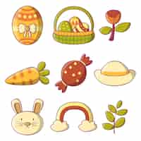 Bezpłatny wektor wesołych świąt wielkanocnych w wiosenne wakacje pisanki w zestawie gniazdo ozdobione kolorowe jajka malowane jajka na polowanie ilustracja wektorowa