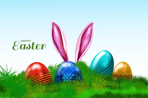 Wesołych świąt Wielkanocnych Z Malowanym Jajkiem Z Projektem Karty Uszy Królika
