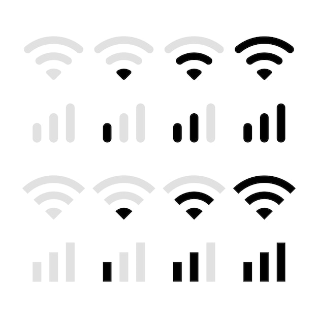 Bezpłatny wektor wi-fi i bary sygnałowe ustawione