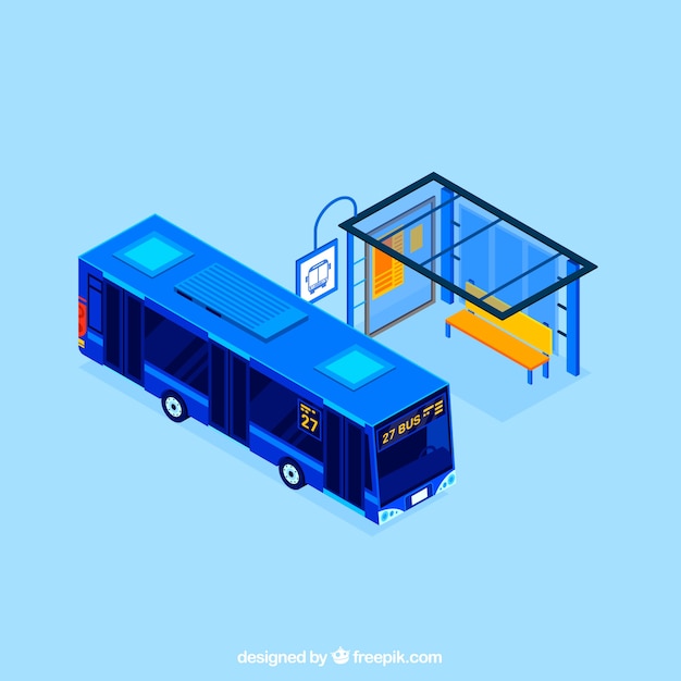 Bezpłatny wektor widok izometryczny przystanku autobusowego i autobusowego