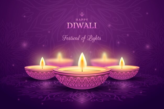 Widok z przodu Diwali rozjaśnia świece