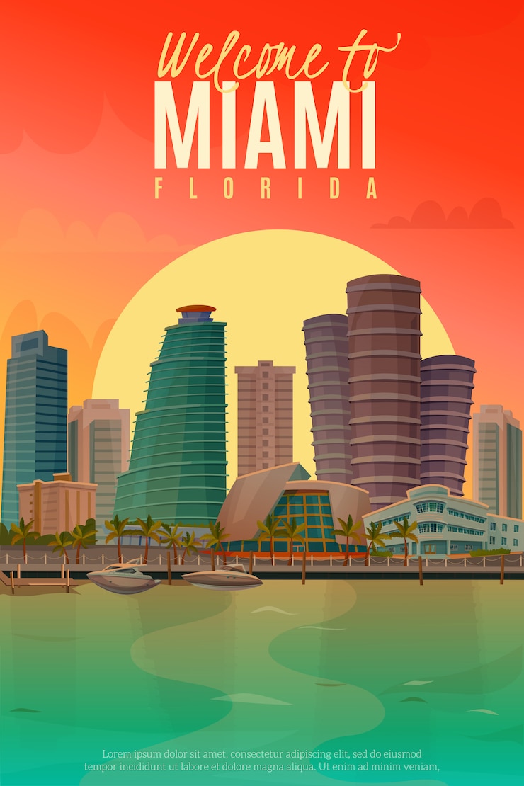 Bezpłatny plik Wektor wieczór miami plakat