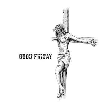 Wielki piątek i wielkanoc jezus na krzyżu szkic ilustracji wektorowych
