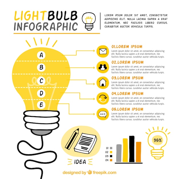 Wielki żarówka Infografika Szablon