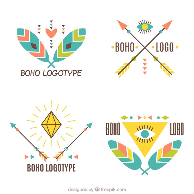 Wielkie logo Boho z fantastycznymi ornamentami w płaskiej konstrukcji