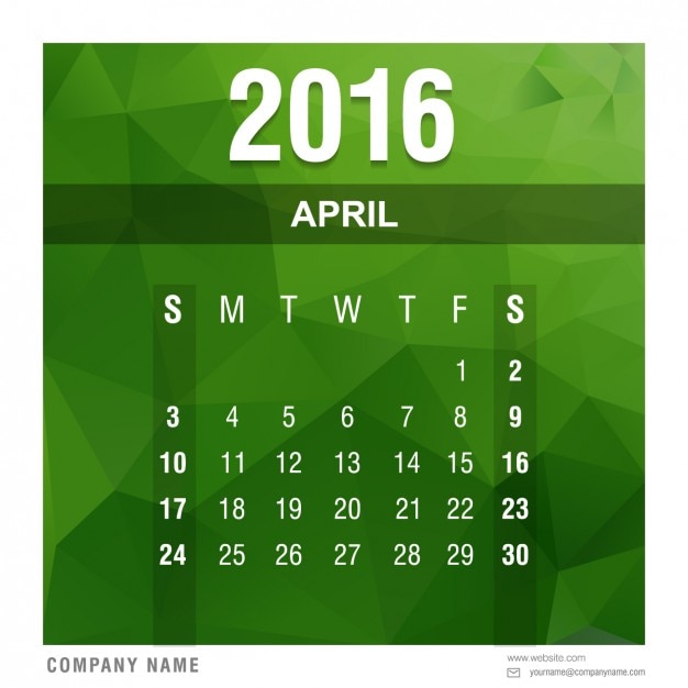 Bezpłatny wektor wielokątne 2016 kalendarz kwiecień