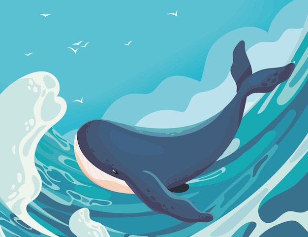 Bezpłatny wektor wieloryb w morzu projektu