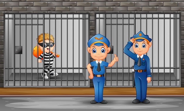 Więzień w więzieniu pilnowany przez strażników więziennych