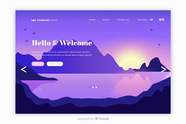 Bezpłatny wektor witamy szablon strony docelowej z krajobrazem