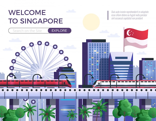 Bezpłatny wektor witamy w singapurze ilustracja