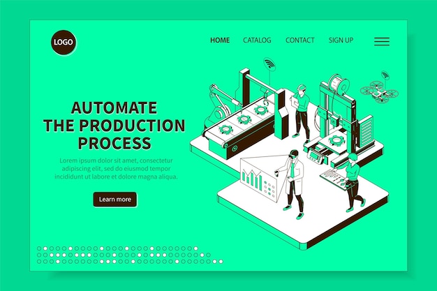 Witryna Izometryczna Procesu Produkcji Inteligentnego Przemysłu Ze Sterowaną Komputerowo Stroną Docelową Produkcji Robotów